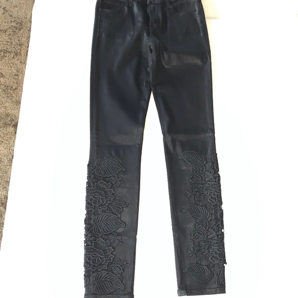 J Brand Mid Rise Skinny Coated Black Lace Jeans, Size 25 (Rare) - Picture 15 of 16